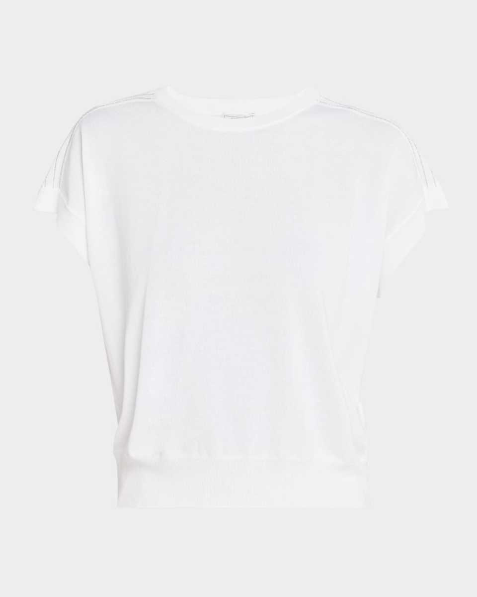 Chain-Trim Knit Cotton Sweater